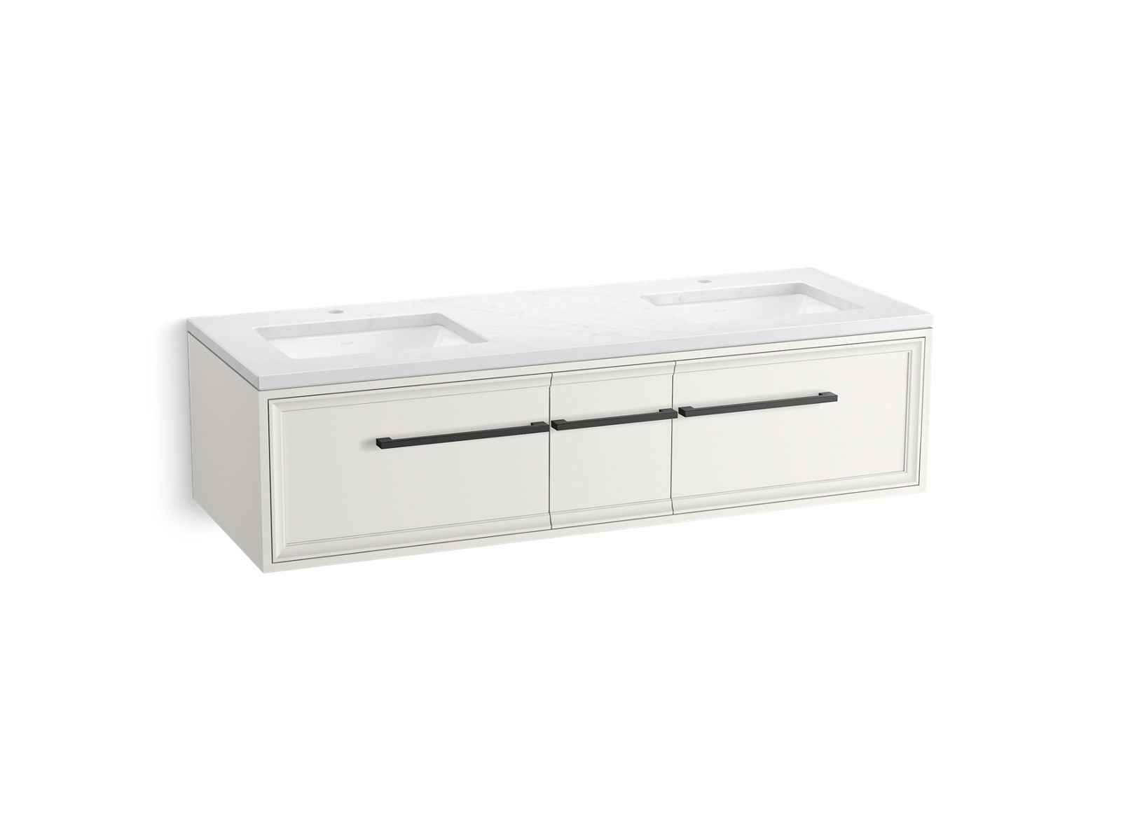 KOHLER K-CM33567-BD23-ATL 60" wall-hung bathroom vanity cabinet with sinks and quartz top  -  Linen White