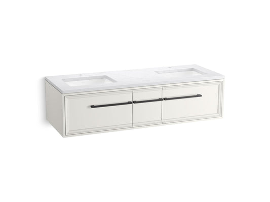 KOHLER K-CM33567-BD23-ATL 60" wall-hung bathroom vanity cabinet with sinks and quartz top  -  Linen White