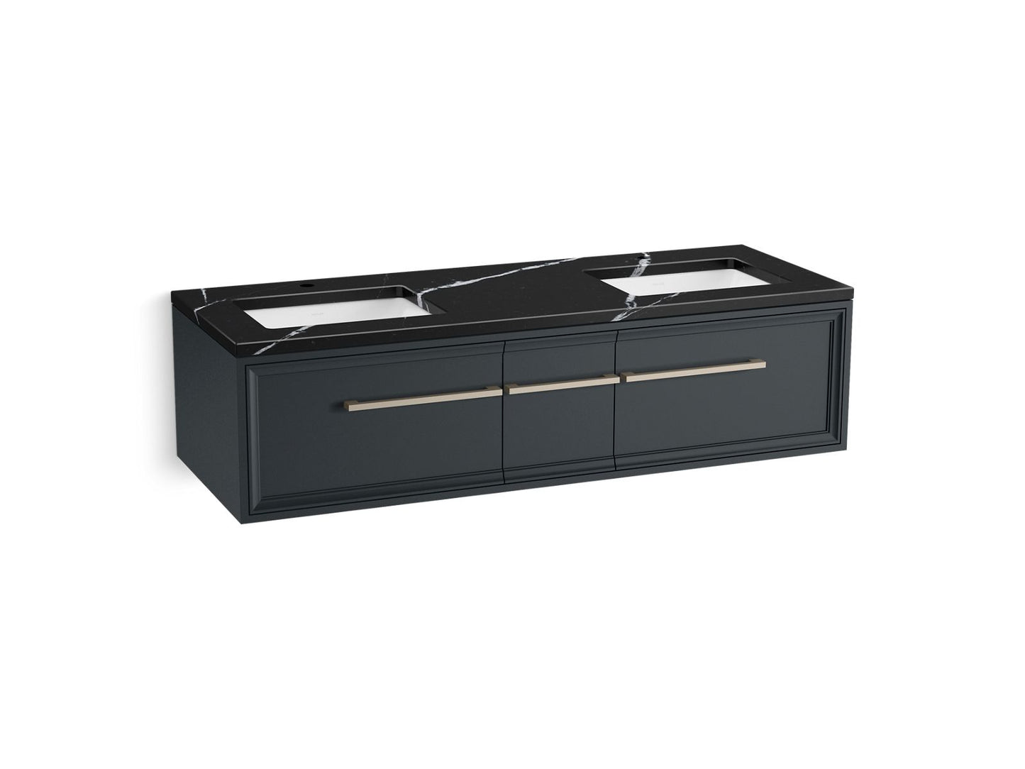 KOHLER K-CM33567-BD23-XEN 60" wall-hung bathroom vanity cabinet with sinks and quartz top  -  Slate Grey