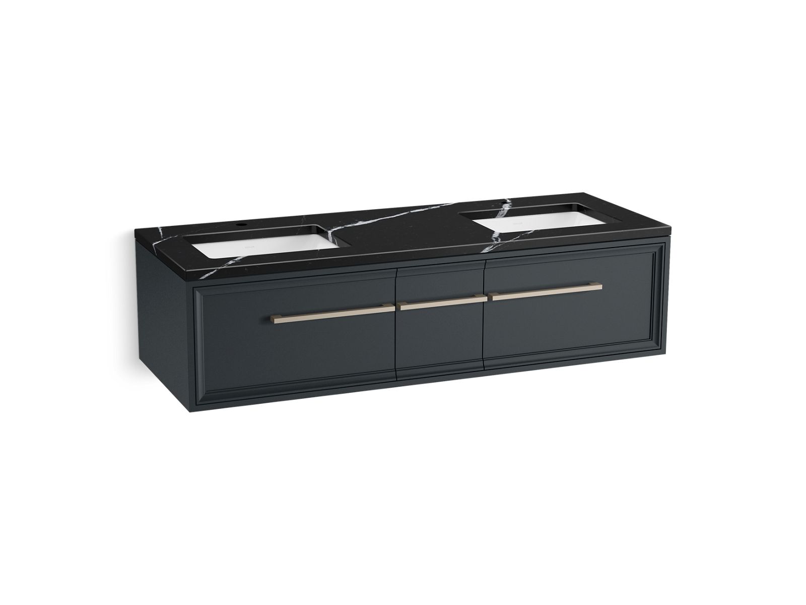 KOHLER K-CM33567-BD23-XEN 60" wall-hung bathroom vanity cabinet with sinks and quartz top  -  Slate Grey