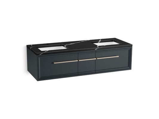 KOHLER K-CM33567-BD23-XEN 60" wall-hung bathroom vanity cabinet with sinks and quartz top  -  Slate Grey