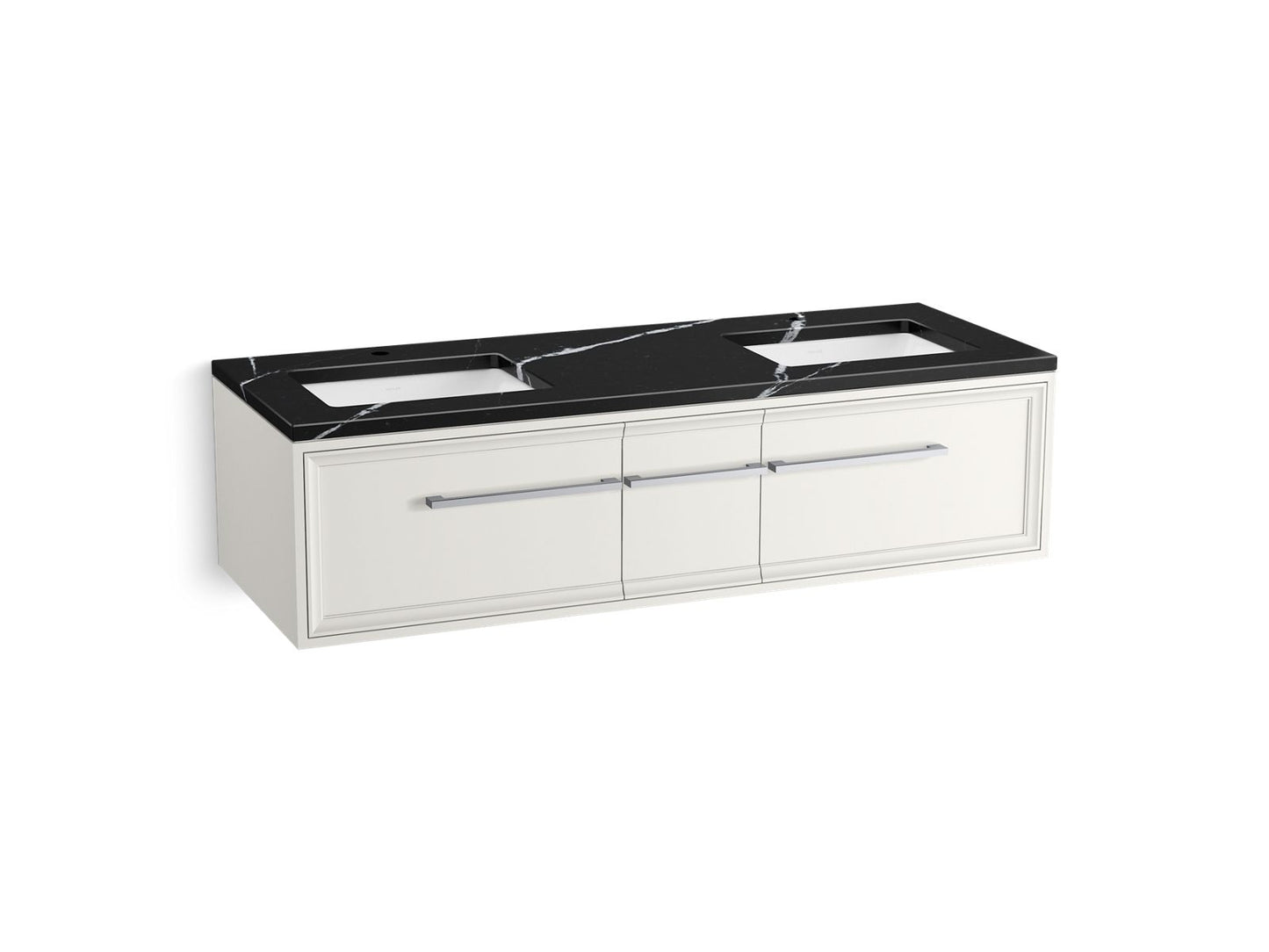KOHLER K-CM33567-BD23-AEC 60" wall-hung bathroom vanity cabinet with sinks and quartz top  -  Linen White