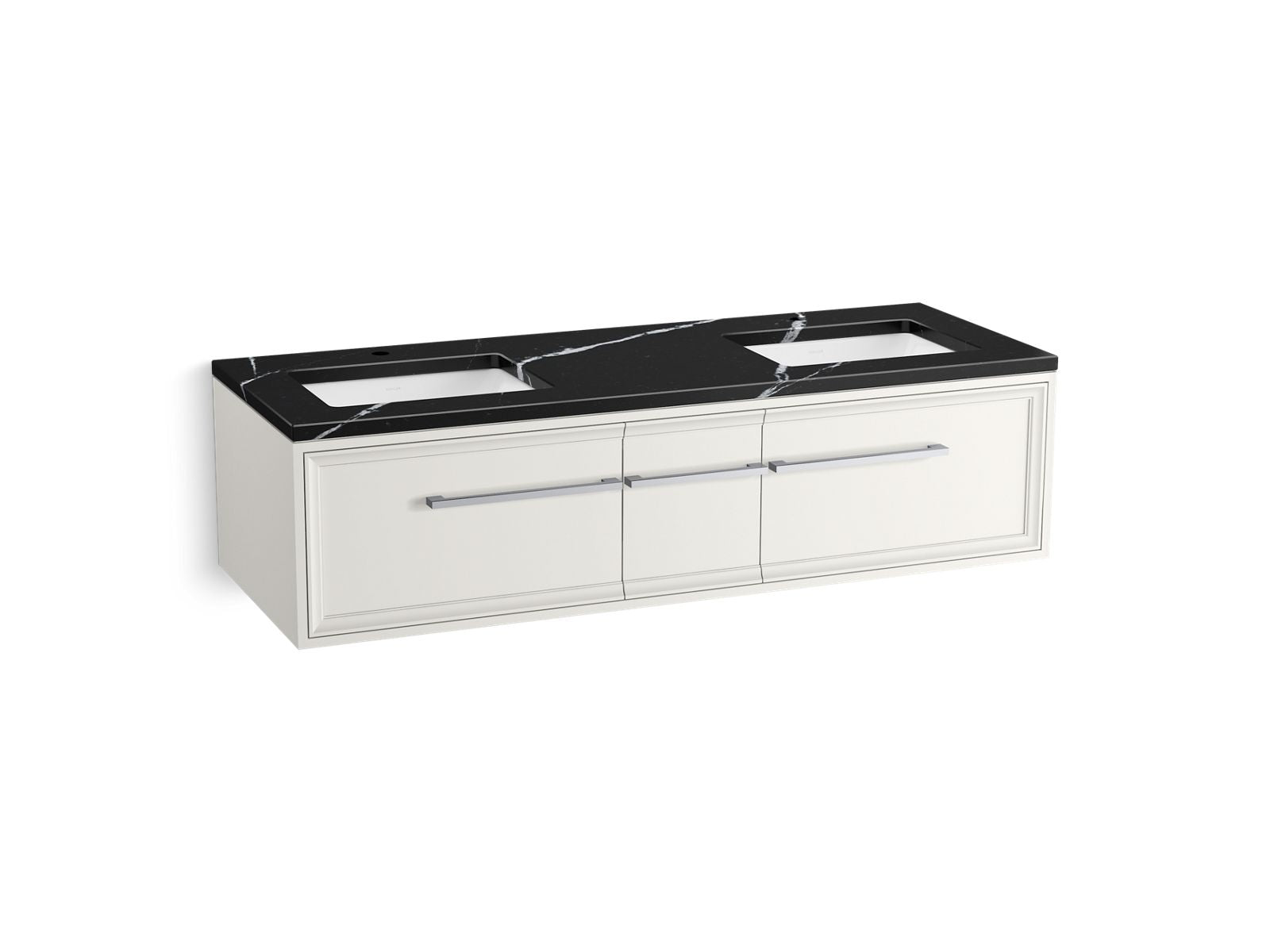 KOHLER K-CM33567-BD23-AEC 60" wall-hung bathroom vanity cabinet with sinks and quartz top  -  Linen White