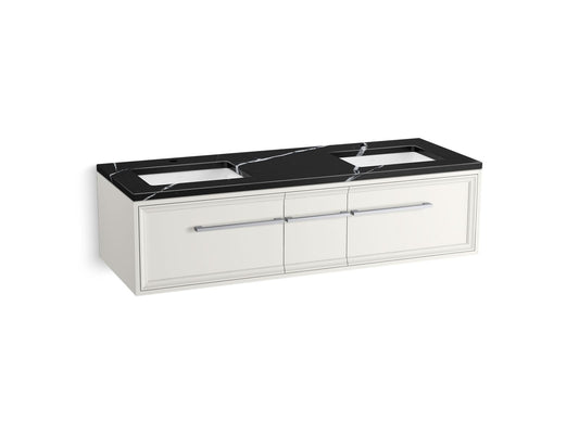 KOHLER K-CM33567-BD23-AEC 60" wall-hung bathroom vanity cabinet with sinks and quartz top  -  Linen White