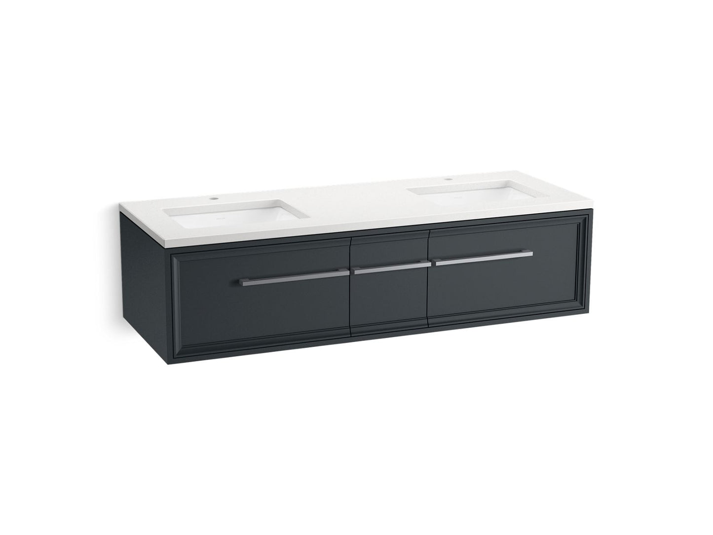 KOHLER K-CM33567-BD23-XWC 60" wall-hung bathroom vanity cabinet with sinks and quartz top  -  Slate Grey