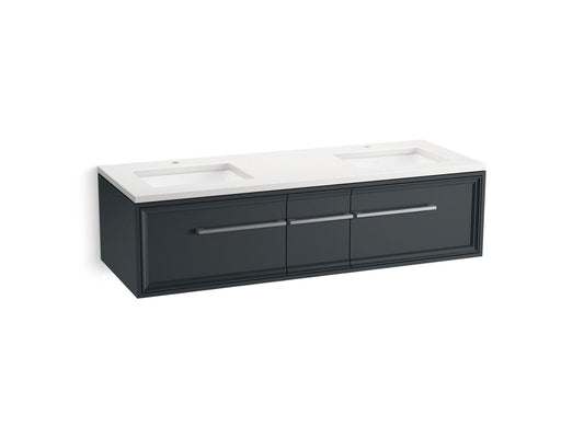 KOHLER K-CM33567-BD23-XWC 60" wall-hung bathroom vanity cabinet with sinks and quartz top  -  Slate Grey