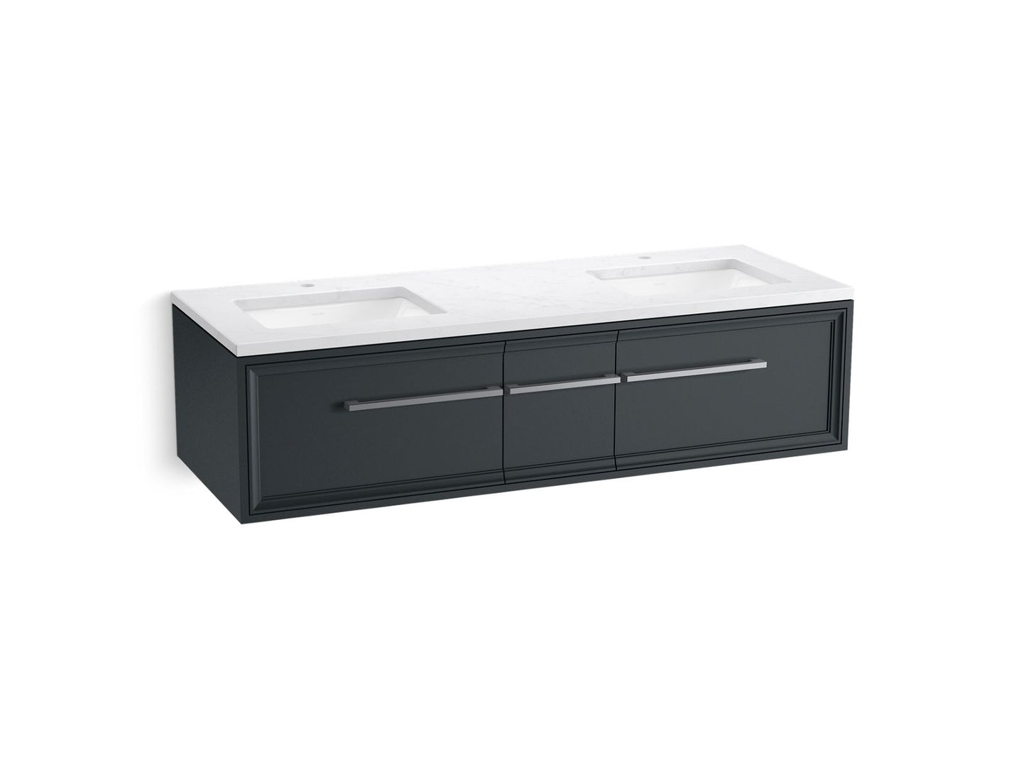 KOHLER K-CM33567-BD23-XTC 60" wall-hung bathroom vanity cabinet with sinks and quartz top  -  Slate Grey