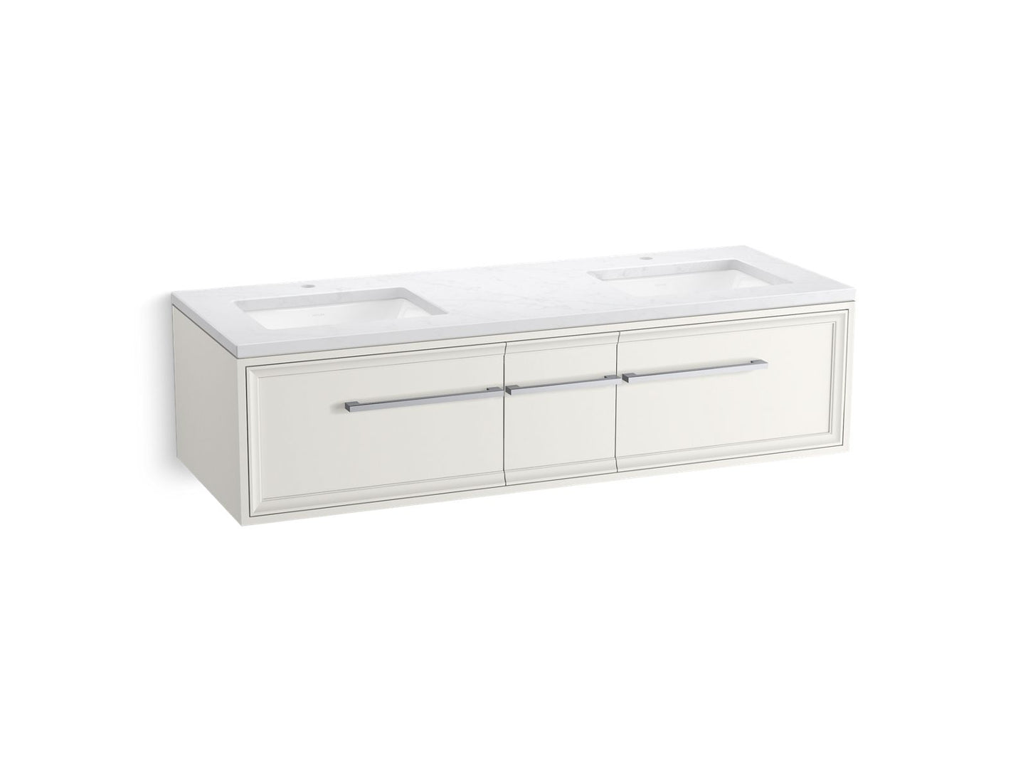 KOHLER K-CM33567-BD23-ATC 60" wall-hung bathroom vanity cabinet with sinks and quartz top  -  Linen White