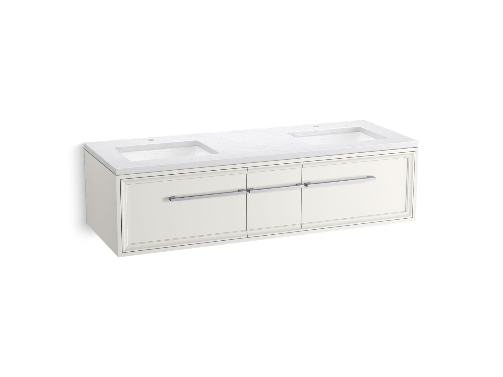 KOHLER K-CM33567-BD23-ATC 60" wall-hung bathroom vanity cabinet with sinks and quartz top  -  Linen White