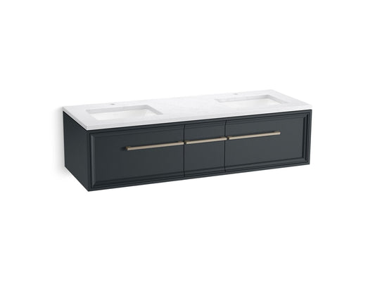 KOHLER K-CM33567-BD23-XTN 60" wall-hung bathroom vanity cabinet with sinks and quartz top  -  Slate Grey