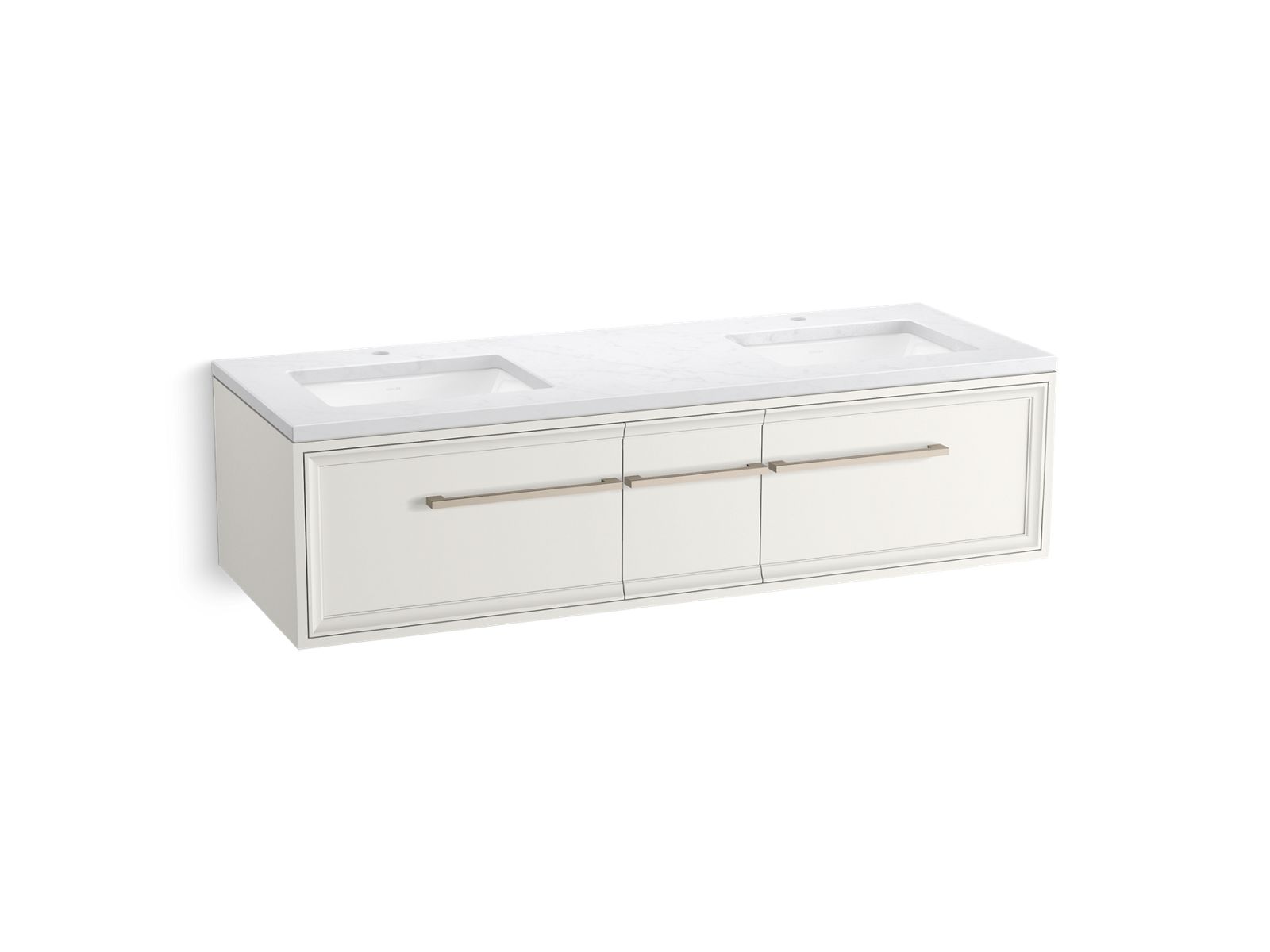 KOHLER K-CM33567-BD23-ATN 60" wall-hung bathroom vanity cabinet with sinks and quartz top  -  Linen White