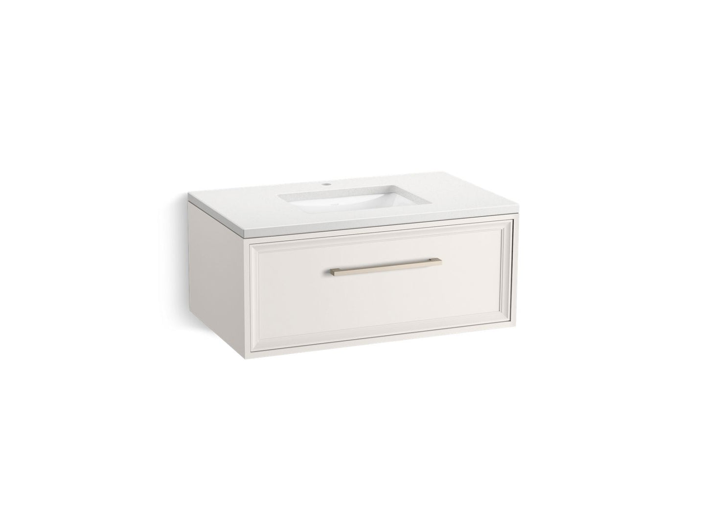 KOHLER K-CM33566-BD22-AWN 36" wall-hung bathroom vanity cabinet with sink and quartz top  -  Linen White