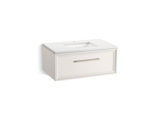 KOHLER K-CM33566-BD22-AWN 36" wall-hung bathroom vanity cabinet with sink and quartz top  -  Linen White