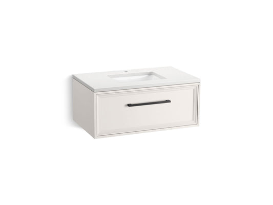KOHLER K-CM33566-BD22-AWL 36" wall-hung bathroom vanity cabinet with sink and quartz top  -  Linen White