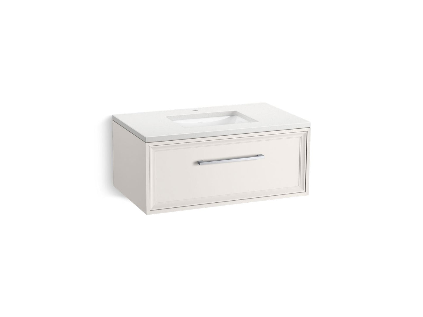 KOHLER K-CM33566-BD22-AWC 36" wall-hung bathroom vanity cabinet with sink and quartz top  -  Linen White
