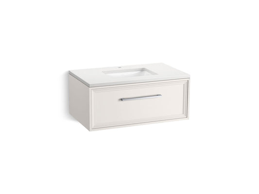 KOHLER K-CM33566-BD22-AWC 36" wall-hung bathroom vanity cabinet with sink and quartz top  -  Linen White