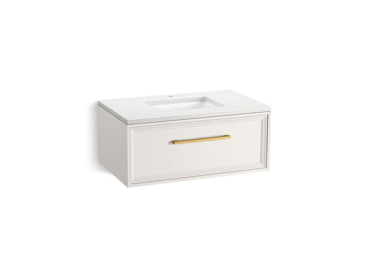 KOHLER K-CM33566-BD22-AWB 36" wall-hung bathroom vanity cabinet with sink and quartz top  -  Linen White
