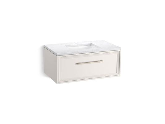 KOHLER K-CM33566-BD22-ATN 36" wall-hung bathroom vanity cabinet with sink and quartz top  -  Linen White