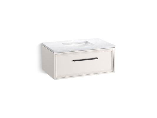 KOHLER K-CM33566-BD22-ATL 36" wall-hung bathroom vanity cabinet with sink and quartz top  -  Linen White