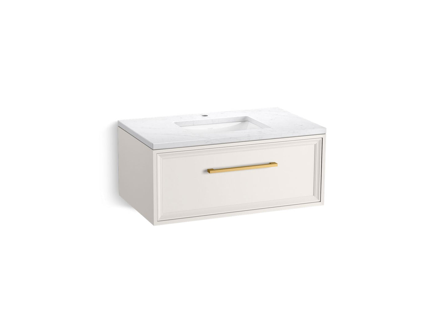 KOHLER K-CM33566-BD22-ATB 36" wall-hung bathroom vanity cabinet with sink and quartz top  -  Linen White