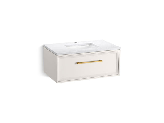 KOHLER K-CM33566-BD22-ATB 36" wall-hung bathroom vanity cabinet with sink and quartz top  -  Linen White