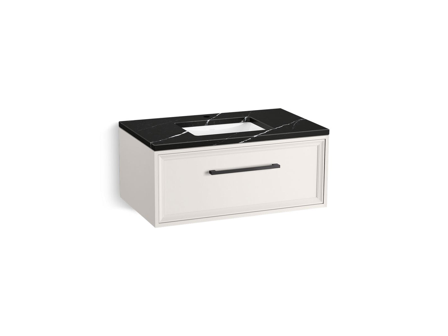 KOHLER K-CM33566-BD22-AEL 36" wall-hung bathroom vanity cabinet with sink and quartz top  -  Linen White