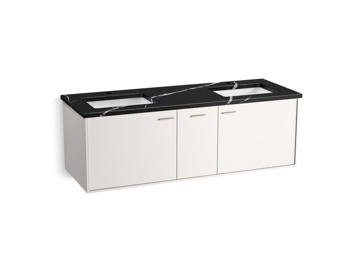 KOHLER K-CM99548-BD16-AE2 Jute 60" Wall-Hung Bathroom Vanity Cabinet With Sinks And Quartz Top - Linen White