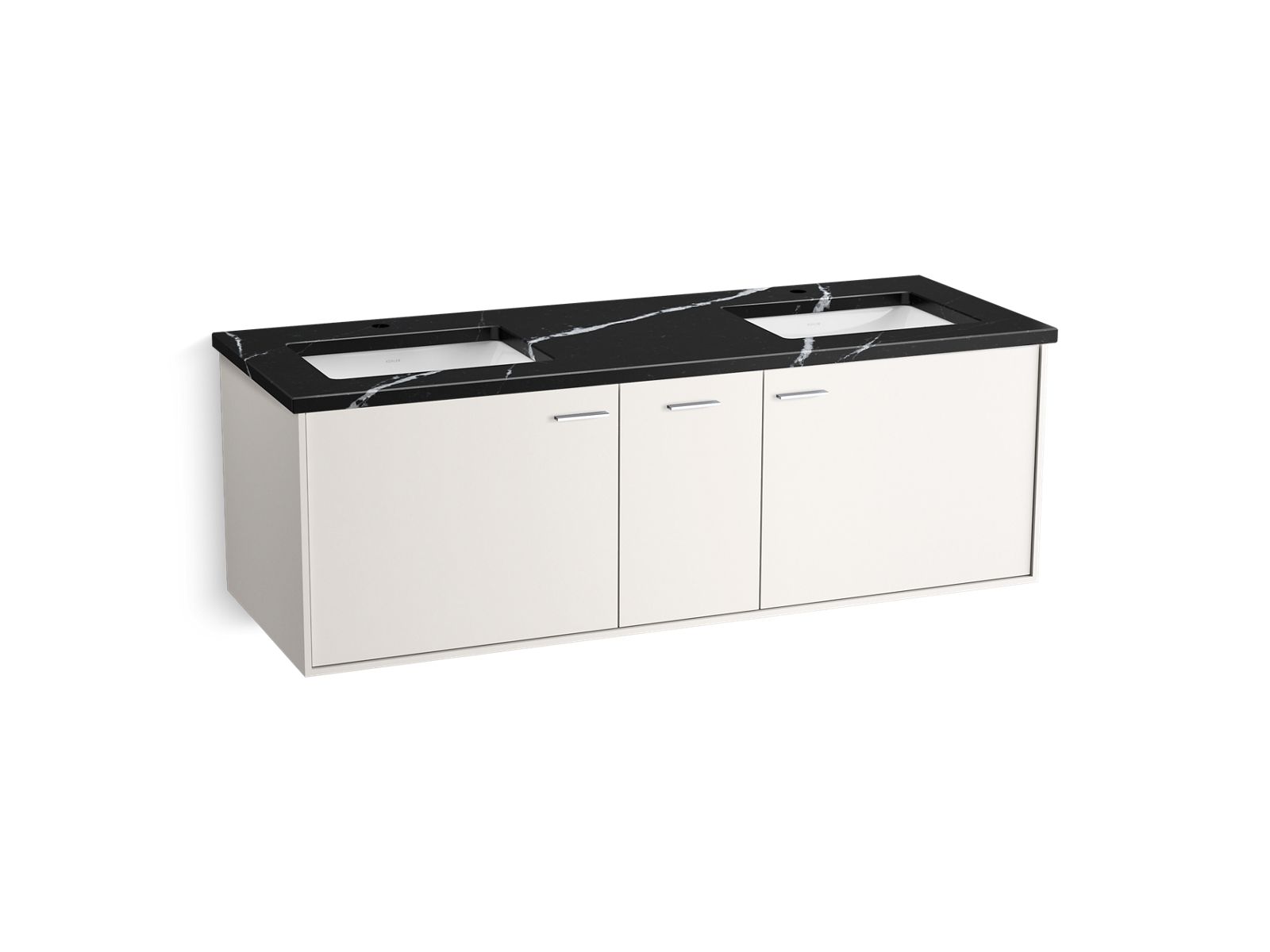 KOHLER K-CM99548-BD16-AE1 Jute 60" Wall-Hung Bathroom Vanity Cabinet With Sinks And Quartz Top - Linen White