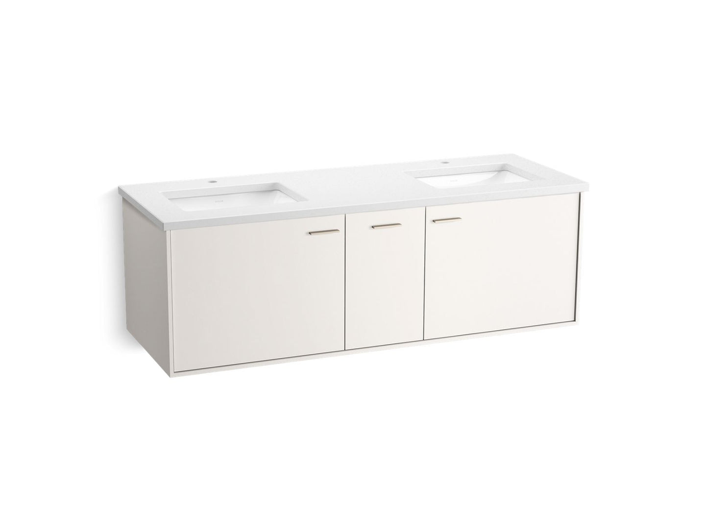 KOHLER K-CM99548-BD16-AW2 Jute 60" wall-hung bathroom vanity cabinet with sinks and quartz top - Linen White