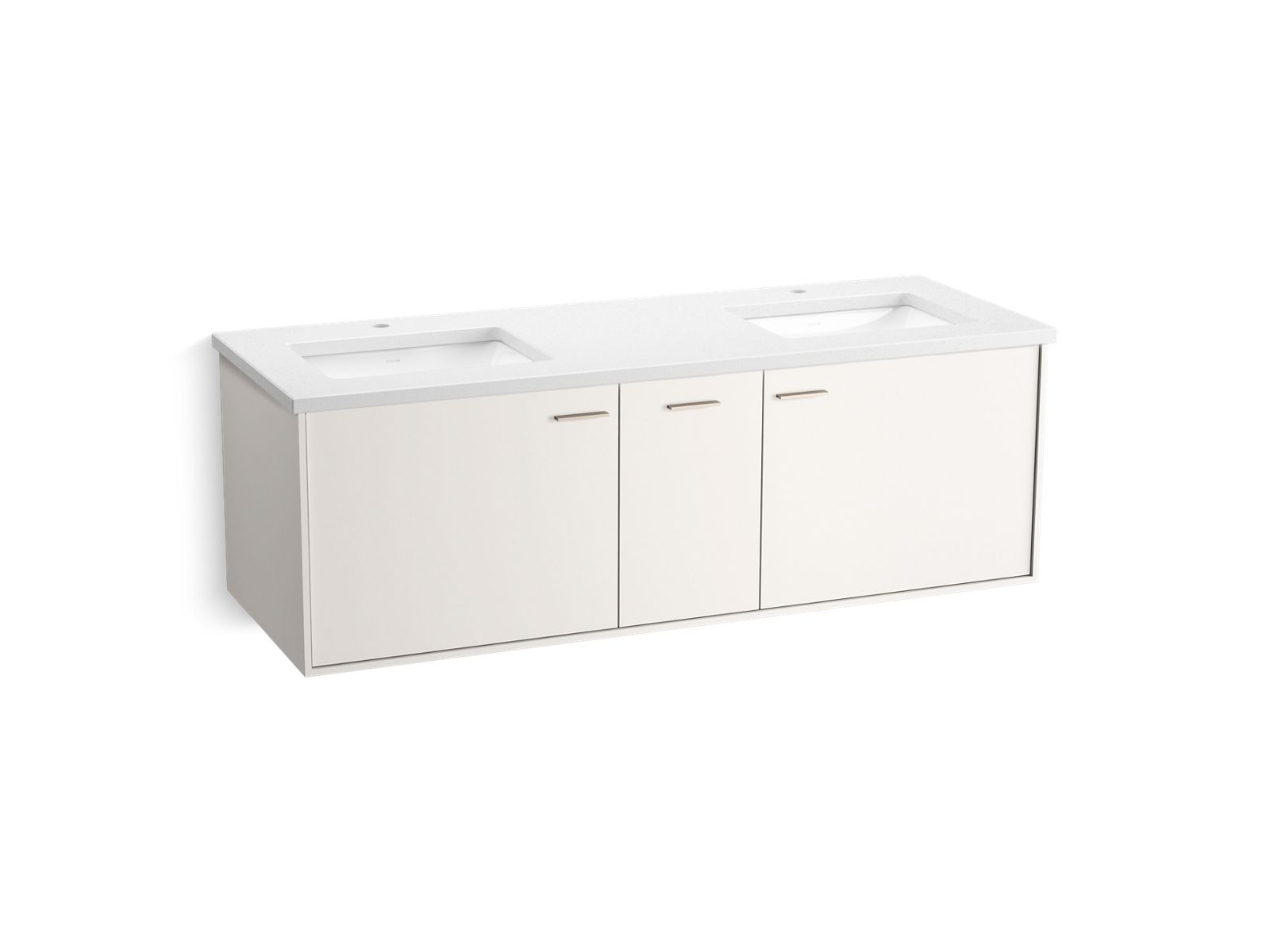 KOHLER K-CM99548-BD16-AW2 Jute 60" wall-hung bathroom vanity cabinet with sinks and quartz top - Linen White