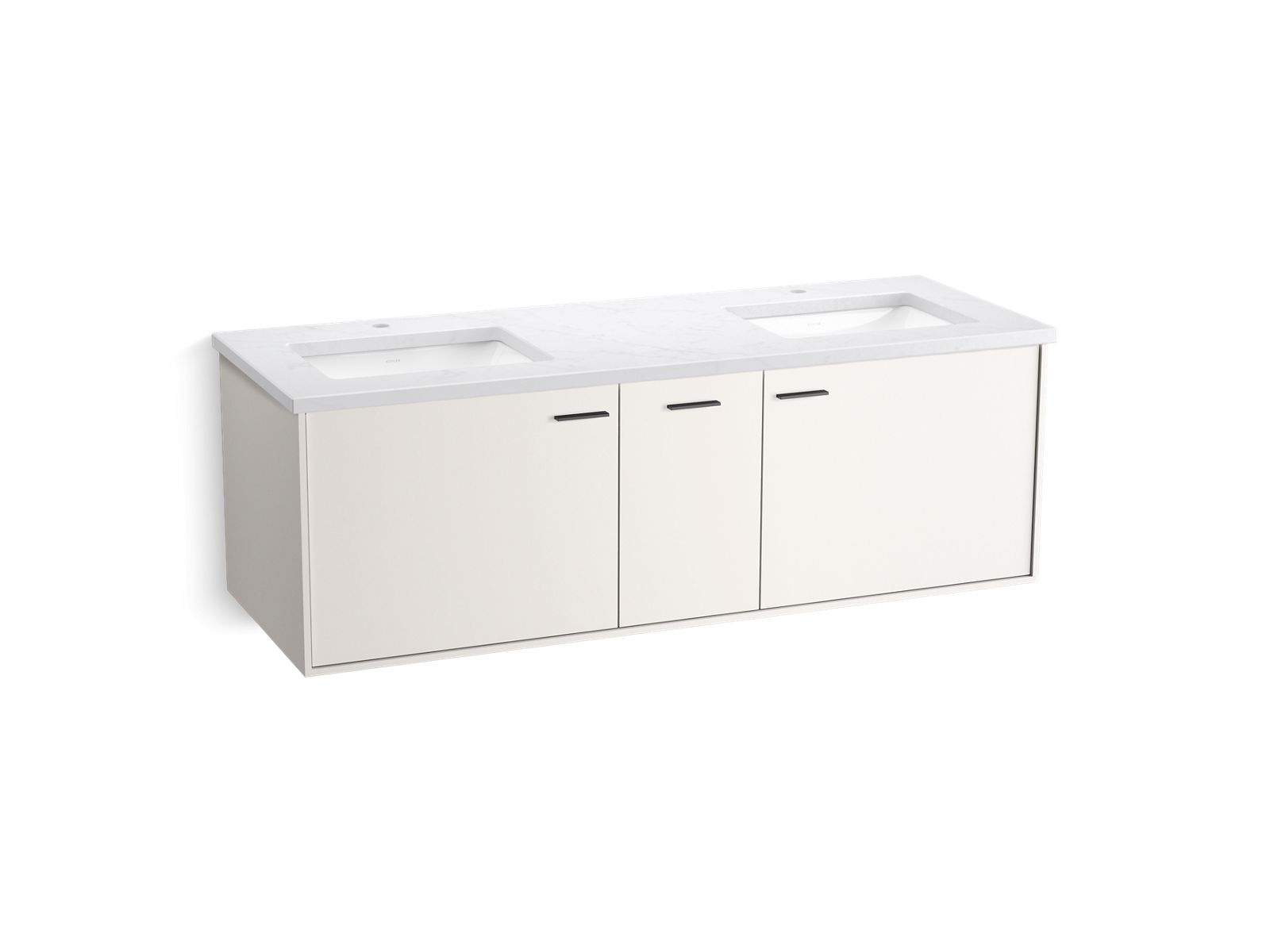 KOHLER K-CM99548-BD16-AT3 Jute 60" Wall-Hung Bathroom Vanity Cabinet With Sinks And Quartz Top - Linen White