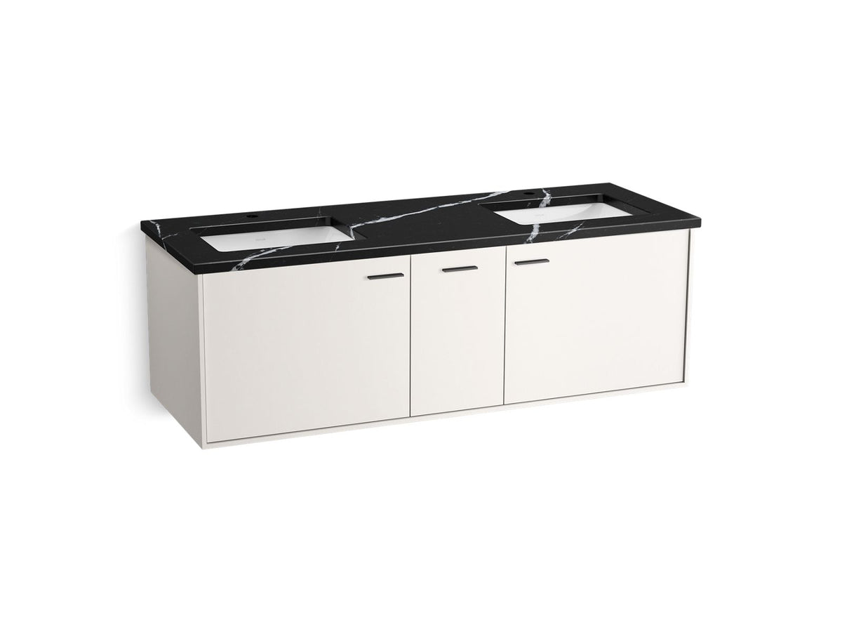 KOHLER K-CM99548-BD16-AE3 Jute 60" Wall-Hung Bathroom Vanity Cabinet With Sinks And Quartz Top - Linen White
