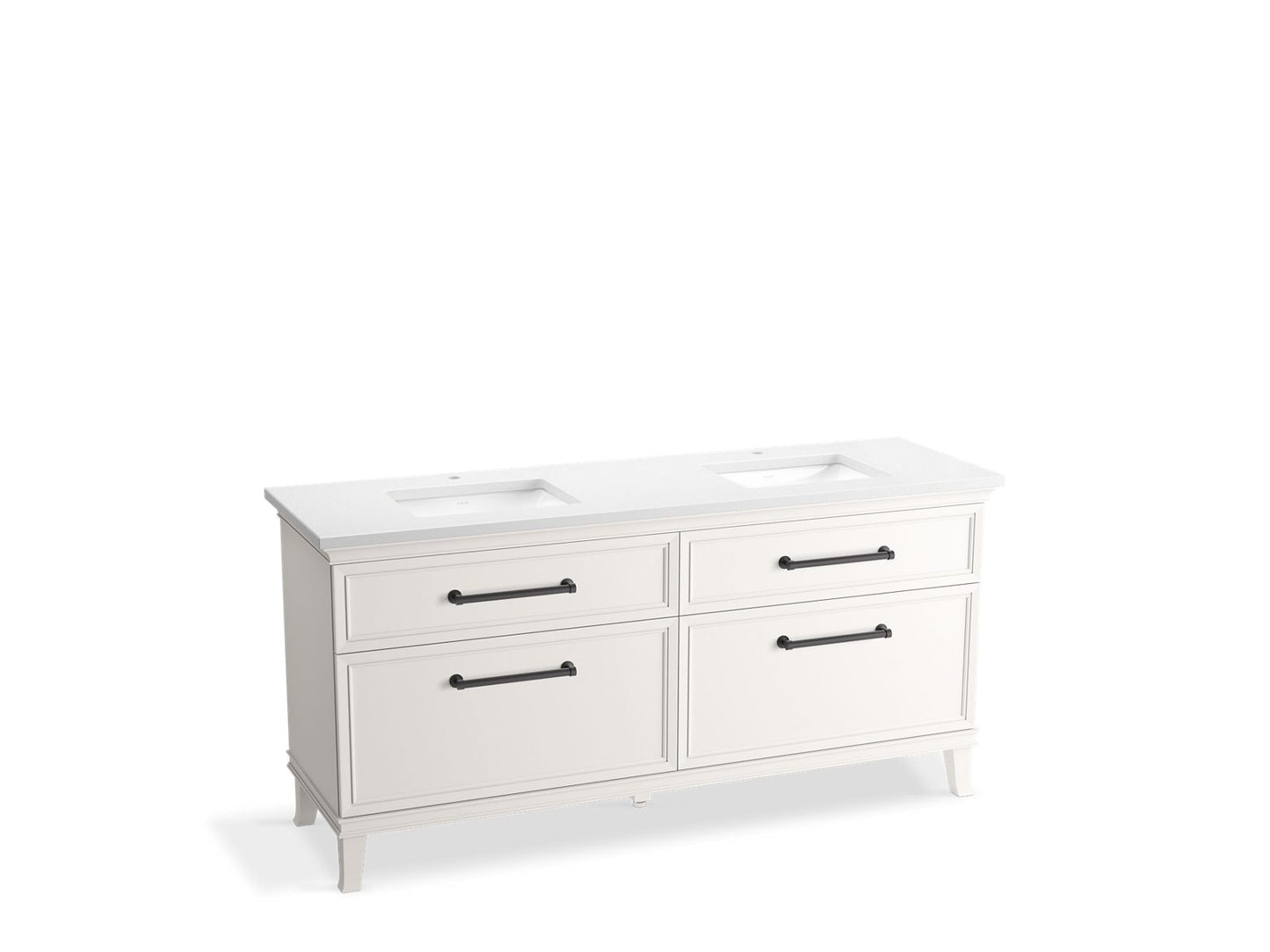 KOHLER K-CM29482-BD6-AWL 72" bathroom vanity cabinet with sinks and quartz top  -  Linen White