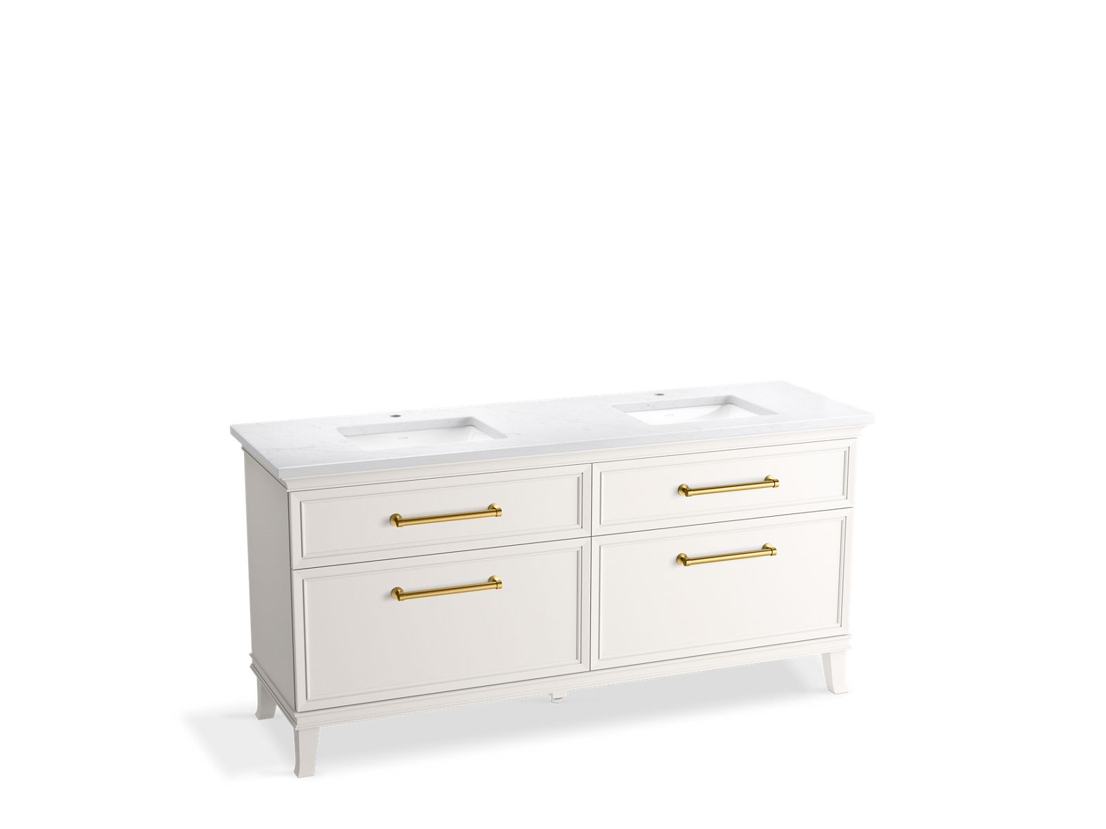 KOHLER K-CM29482-BD6-ATB 72" bathroom vanity cabinet with sinks and quartz top  -  Linen White
