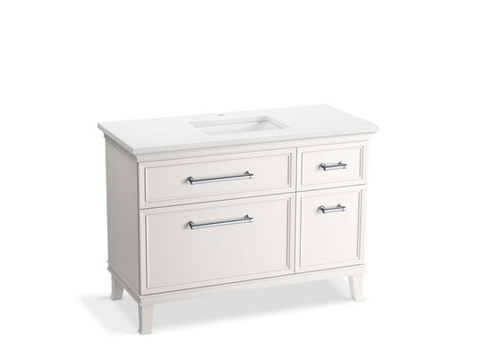 KOHLER K-CM29481-BD4-AWC 48" bathroom vanity cabinet with sink and quartz top  -  Linen White