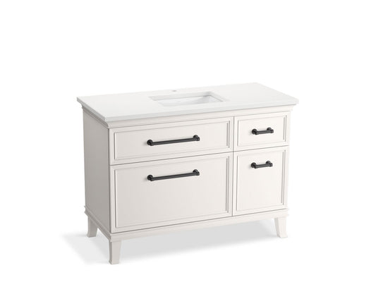 KOHLER K-CM29481-BD4-AWL 48" bathroom vanity cabinet with sink and quartz top  -  Linen White
