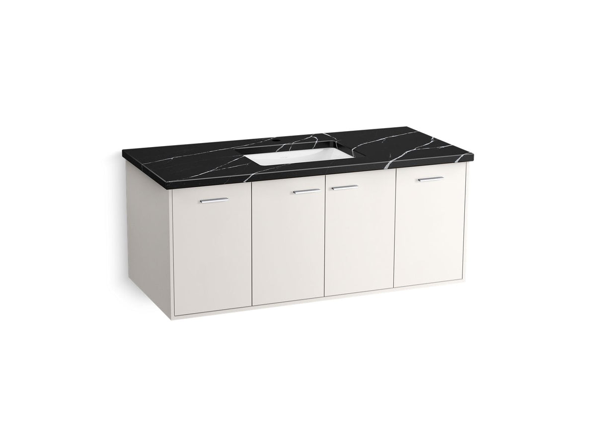 KOHLER K-CM99544-BD15-AE1 Jute 48" Wall-Hung Bathroom Vanity Cabinet With Sink And Quartz Top - Linen White