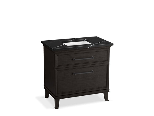 KOHLER K-CM33559-BD3-BEL 36" bathroom vanity cabinet with sink and quartz top  -  Carbon Oak