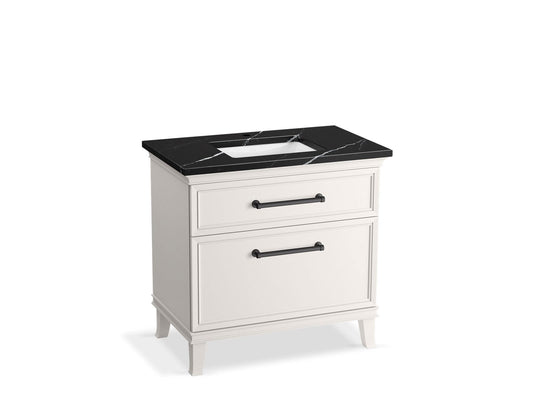 KOHLER K-CM33559-BD3-AEL 36" bathroom vanity cabinet with sink and quartz top  -  Linen White