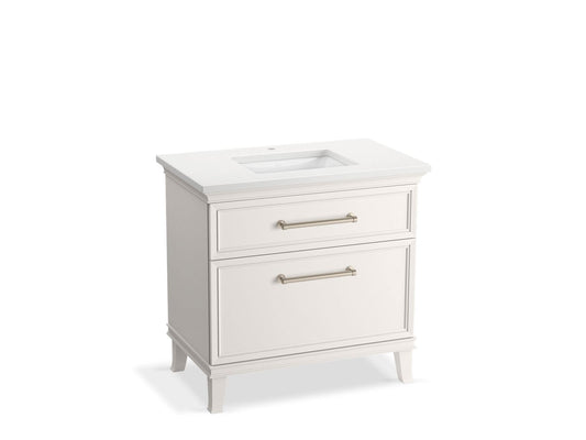 KOHLER K-CM33559-BD3-AWN 36" bathroom vanity cabinet with sink and quartz top  -  Linen White