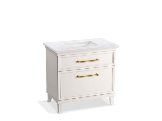 KOHLER K-CM33559-BD3-ATB 36" bathroom vanity cabinet with sink and quartz top  -  Linen White
