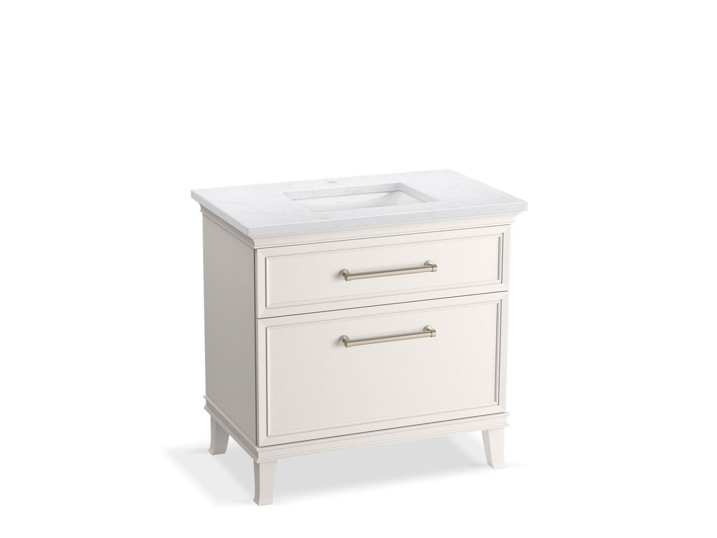 KOHLER K-CM33559-BD3-ATN 36" bathroom vanity cabinet with sink and quartz top  -  Linen White