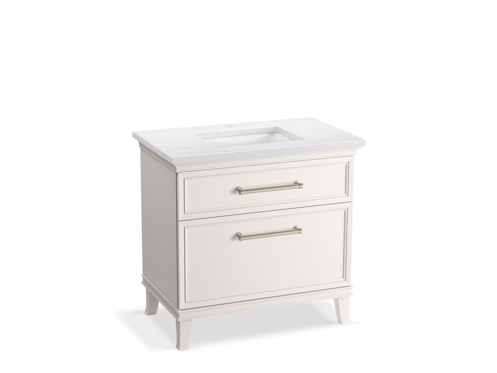 KOHLER K-CM33559-BD3-ATN 36" bathroom vanity cabinet with sink and quartz top  -  Linen White