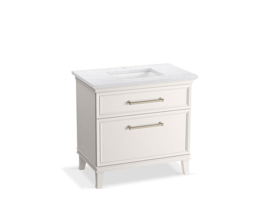 KOHLER K-CM33559-BD3-ATN 36" bathroom vanity cabinet with sink and quartz top  -  Linen White