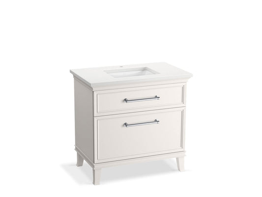 KOHLER K-CM33559-BD3-AWC 36" bathroom vanity cabinet with sink and quartz top  -  Linen White