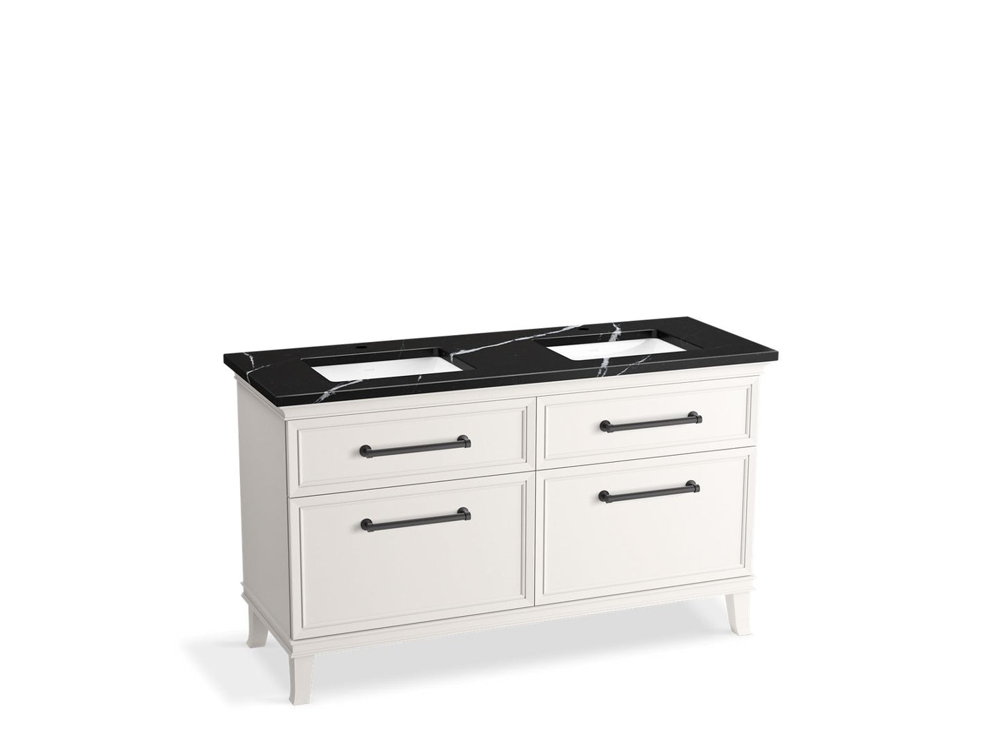 KOHLER K-CM33560-BD5-AEL 60" bathroom vanity cabinet with sinks and quartz top  -  Linen White