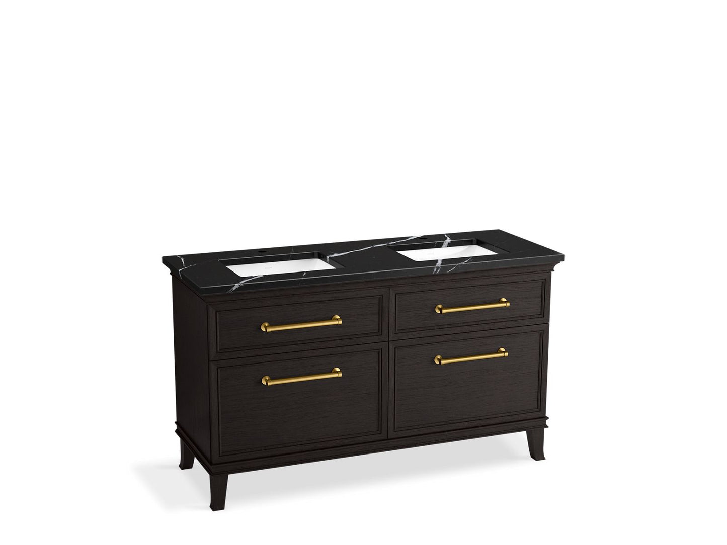 KOHLER K-CM33560-BD5-BEB 60" bathroom vanity cabinet with sinks and quartz top  -  Carbon Oak