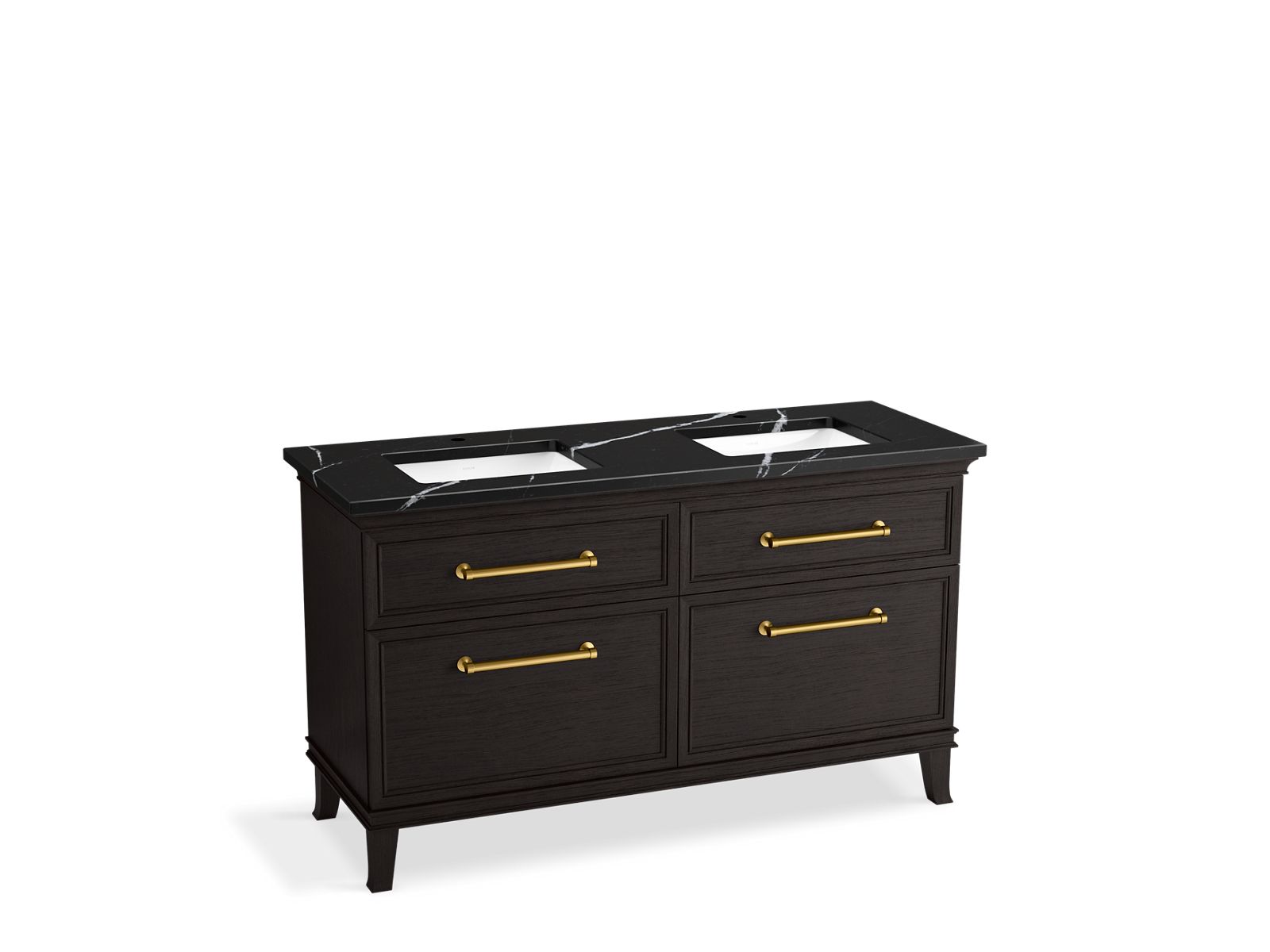 KOHLER K-CM33560-BD5-BEB 60" bathroom vanity cabinet with sinks and quartz top  -  Carbon Oak