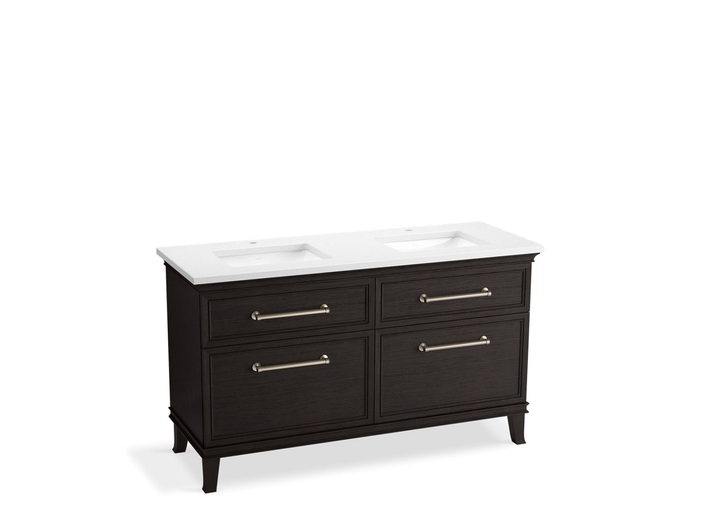 KOHLER K-CM33560-BD5-WWN 60" bathroom vanity cabinet with sinks and quartz top  -  Carbon Oak