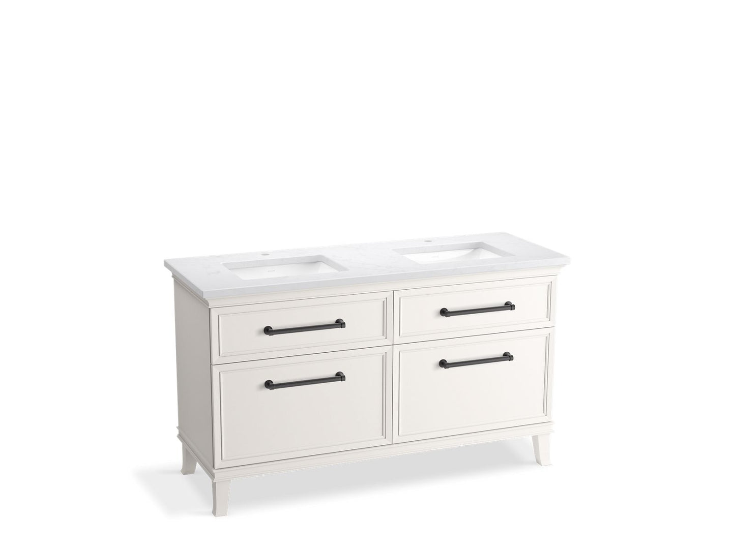 KOHLER K-CM33560-BD5-ATL 60" bathroom vanity cabinet with sinks and quartz top  -  Linen White
